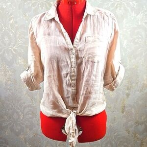 Harve Benard Linen Button-Up Tie-Front Top